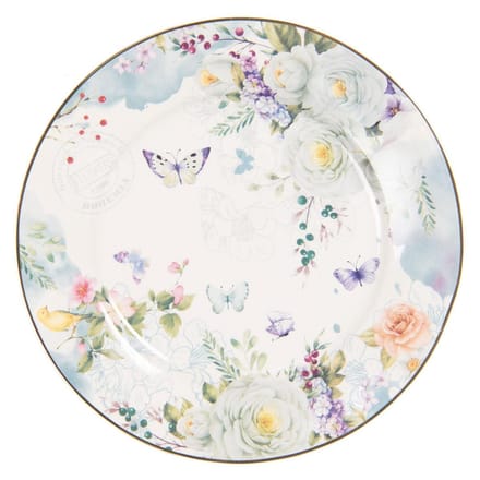 Clayre & Eef Ontbijtbord Ø 19 cm Wit Blauw Porselein Bloemen