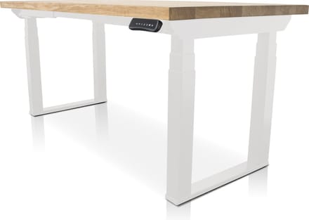 Zit-sta bureau met massief eiken blad 160 x 80 cm - MRC PRO Solid NEN-EN 527 - elektrisch verstelbaar - frame wit - 125 cm hoog - 200KG draagvermogen