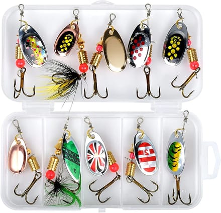Set van 10 Vissersaas Lepels met Opbergdoos - Spinnerbaits voor Forel, Baars en Snoek