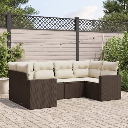 vidaXL - 6-delige - Loungeset - met - kussens - poly - rattan - bruin