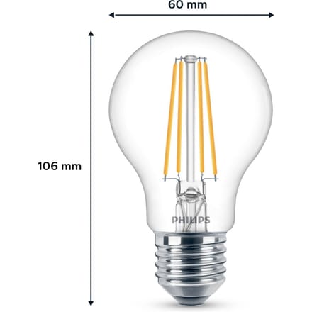 Philips LED spot LEDClassic 7W/827 (60W) Transparant 2-pack E27