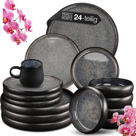 Moritz & Moritz SOLID Serviesset 6 Persoons - 24-delig Servies Set met Dinerbord, Dessertbord, Kom en Mok - Grijs