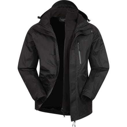 Mountain Warehouse Heren Bracken Extreme 3 in 1 Waterdichte Jas (Zwart)