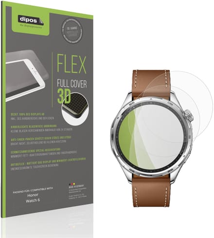 dipos FLEX – 2x Matte Screenprotector geschikt voor Honor Watch 6 | Volledige Schermbescherming | Case-Friendly