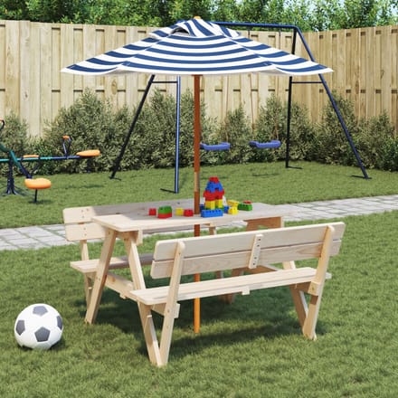 vidaXL - Picknicktafel - voor - 4 - kinderen - met - parasol - massief - vurenhout
