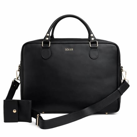 Leren dames laptoptas Solier 59x39x37 cm elegante zakelijke tas van echt leer