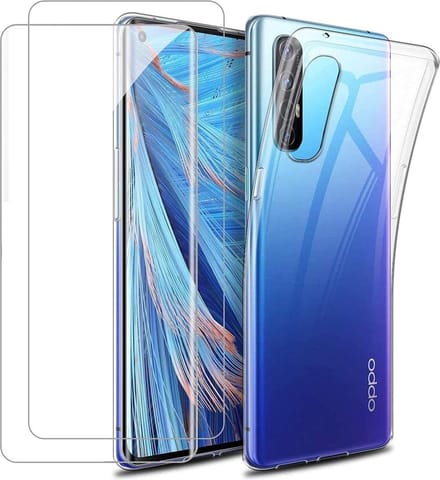 Silicone hoesje transparant met 2 Pack Tempered glas Screen Protector Geschikt voor: OPPO Find X2