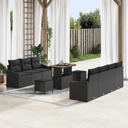 vidaXL Tuin Sofa Set 10 st 9-zits Zwart