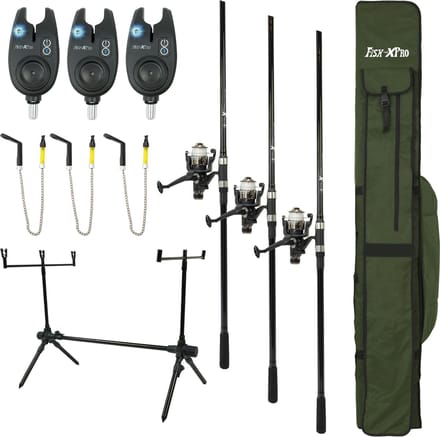 FISH-XPRO - Karperset - Pro Improve Set - 3-Rod - Karperhengelset - Zwart