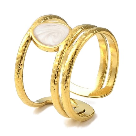 Ring stainless steel met witte druppel bohemian, one size ring, goudkleurig, 100% waterproof, verstelbare ring, cadeau
