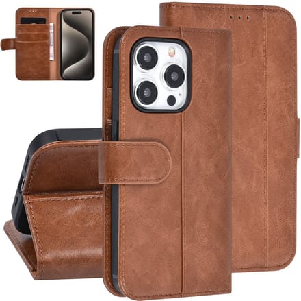 UNIQ Accessory Back Cover - Apple iPhone 15 Pro - Bruin - Pasjeshouder voor 3 pasjes - Magneetsluiting