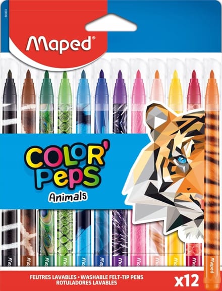 Maped Color'Peps Dieren Viltstiften - 12 Levendige Kleuren