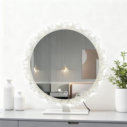 Aanrecht Spiegel Rond - Make-up Tafelspiegel - Dagelijkse Make-up - Verlicht Acryl Frame - 53cm Diameter - Wit