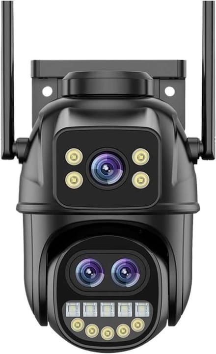 Beveiligingscamera Buiten - IP Camera WiFi - Thuisbewaking - Drie Lenzen Dubbel Scherm - 8MP 4K HD - Zwart