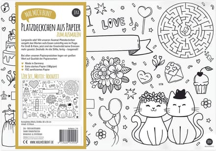 Papieren placemat / kleurplaat - Trouwerij / bruiloft / feest (12 stuks)