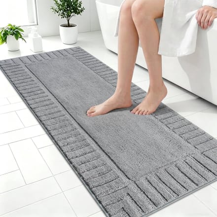 Badkamertapijt, antislip, wasbaar, badmat, grijs, 60 x 150 cm, absorberend, badkamertapijt