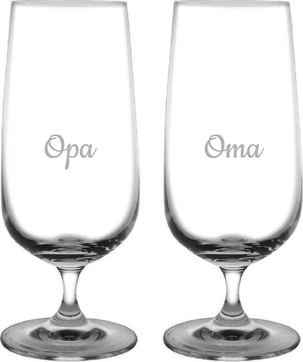 Gegraveerde bierglas op voet 41cl Opa & Oma