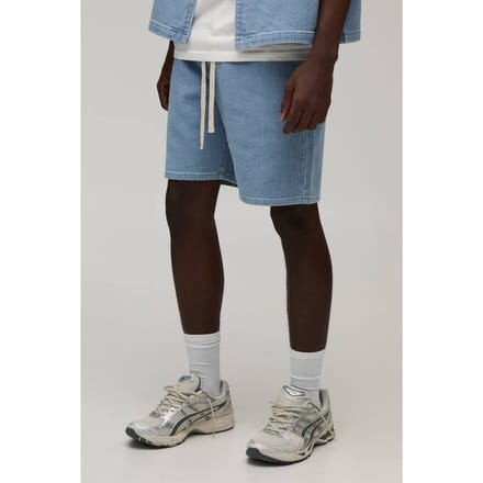 Gewassen Geribbelde Denim Relaxed Fit Short | Light Wash | Size Small