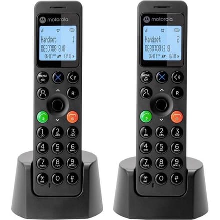 Motorola DOT202 Twin, DECT-telefoon, Draadloze handset, Luidspreker, 100 entries, Nummerherkenning, Zwart