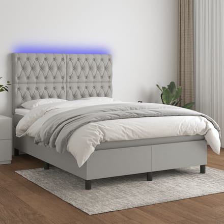 vidaXL - Boxspring - met - matras - en - LED - stof - lichtgrijs - 140x190 - cm