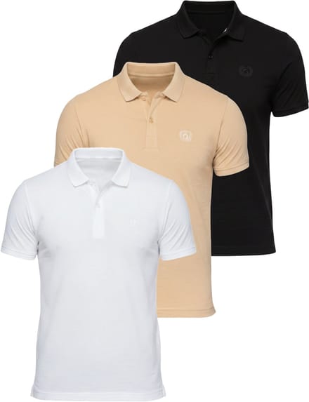 OMBRE Polo - Regular Fit - Katoen - Korte Mouw Zwart / Wit / Beige S