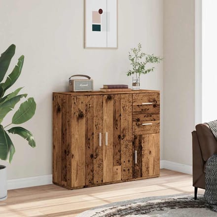 vidaXL - Dressoir - 91x29,5x75 - cm - bewerkt - hout - oud - houtkleurig