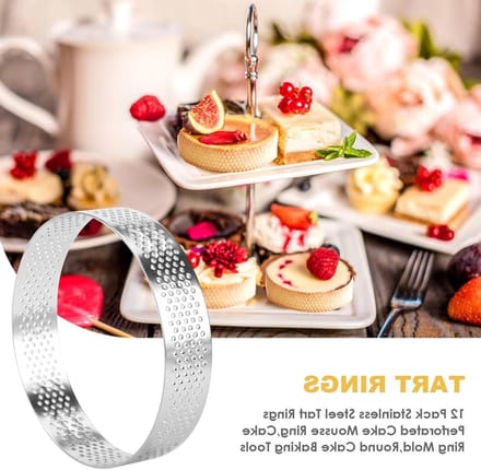 12pcs Stainless Steel Cake Rings, Perforated Cake Ring, Mousse Ring, Cake Ring Mould, Round Cake Baking Tools 6cm - ShopVlot
