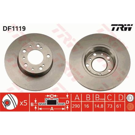 Remschijf TRW DF1119 voorkant, compleet, 1 Stuk