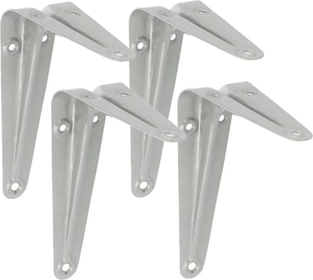 AMIG Plankdrager/planksteun van metaal - 4x - gelakt zilver - 100 x 125 mm