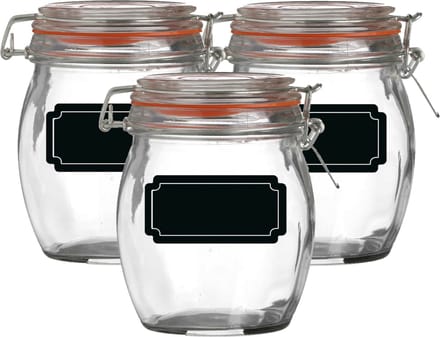 Weckpot/inmaakpot - 4x - 750 ml - glas - met beugelsluiting - incl. etiketten