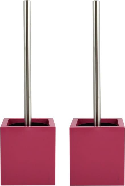 MSV Toiletborstel - MDF houder/rvs wc-borstel - 2x - fuchsia roze 37 cm