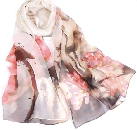 Sjaal- Polyester- 140x40 cm bruin beige roze - Charme Bijoux