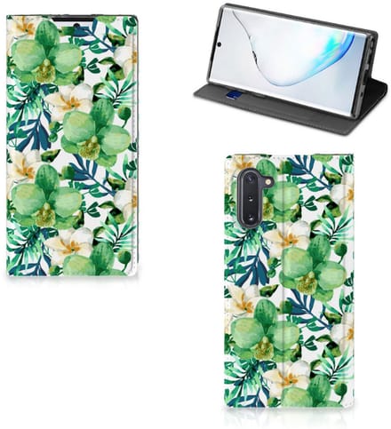 Standcase Hoesje voor Samsung Galaxy Note 10 Smart Cover Orchidee Groen