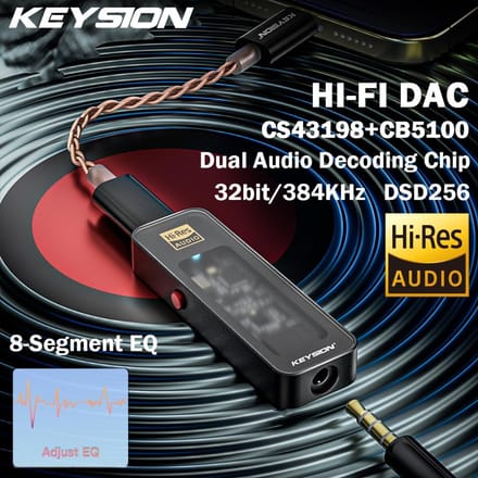 KEYSION CS43198 USB DAC Audio HiFi Decoder 384KHz DSD256 Type-C naar 3,5 mm Adjust EQ HD Hoofdtelefoonversterker voor Android iOS Win10 zwart