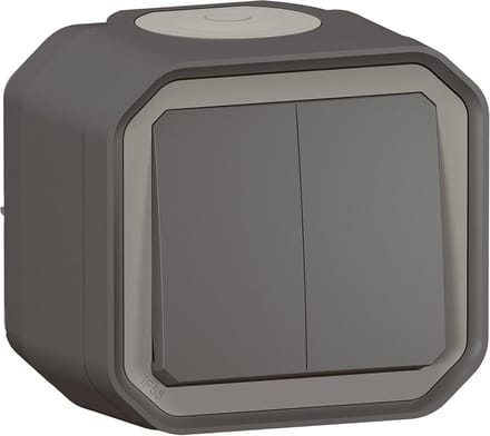 Plexo Dubbele Schakelaar - Waterdicht IP55 - Antraciet Afwerking