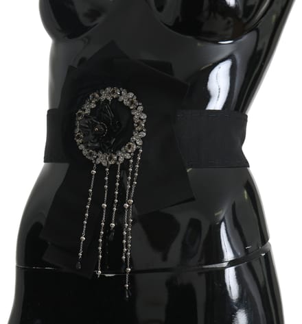 Dolce & Gabbana Vrouwen Zwarte Kristallen Broche Brede WAI SATORIA Riem
