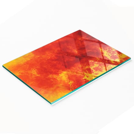 Serveerplank van gehard glas met vlammenmotief, 80x52 cm