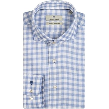 Thomas Maine Overhemd Roma Modern Kent Modal Wool Blend Check Licht Blauw / male