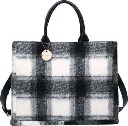 Kassandra & Co - handtas/shopper - check print - brushed - zwart