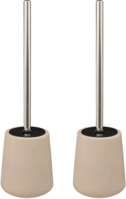 5Five Toilet/wc-borstel in houder - 2x - polyresin/metaal - beige - 40 cm