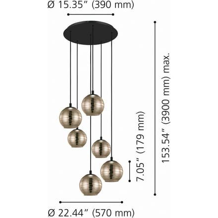 Stars of Light Lemorieta Hanglamp - E27 - 6-lichts - Ø 57 cm - Zwart|Goud