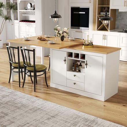 MODENUIT Bartafel - Uitschuifbaar Met Draaifunctie En Opbergruimte - Voor Woonkamer En Eethoek - MDF - Wit Naturel