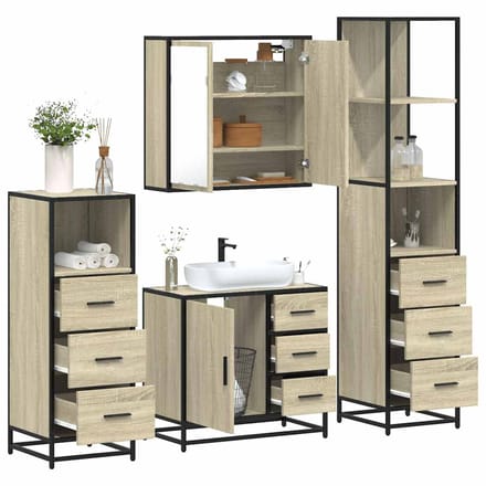 vidaXL - 4-delige - Badkamermeubelset - bewerkt - hout - sonoma - eikenkleurig
