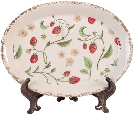 Clayre & Eef Onderbord 25x18x3 cm Beige Keramiek Aardbeien