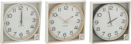 J-Line klok Rond - kunststof - beige/wit/zwart - large - 3 stuks - Ø 40 cm