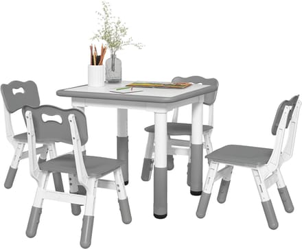 AIYAPLAY-Kindertafel en stoelenset-60x60x58cm-MDF-Grijs