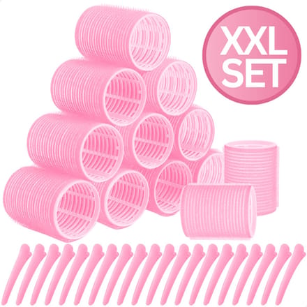 RENALUX - Haarrollers XXL Set - Krulspelden - Heatless Curls - Haar Rollers Zelfklevend - Kleefrollers - Haarrollers Groot voor krullen - Krullen zonder Hitte - Roze - XXL Set