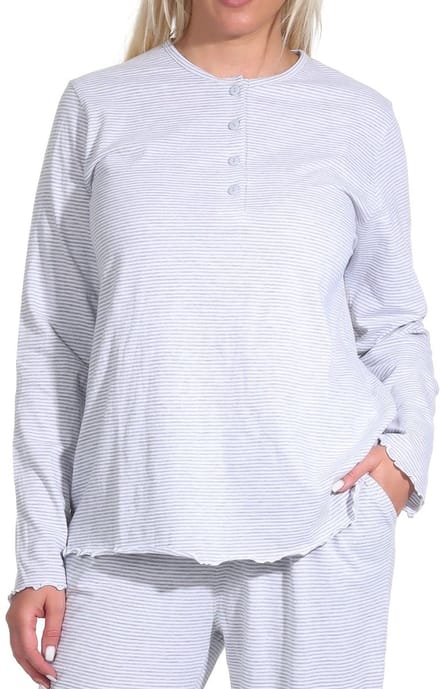 Dames Pyjama Top Mix & Match met lange mouwen in gestreepte optiek