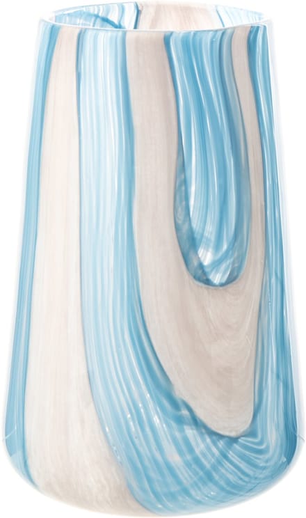 J-Line windlicht Gestreept - glas - azuurblauw - large