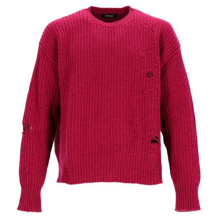 Dsquared2 trui met ronde hals en verwassen look in rode wol